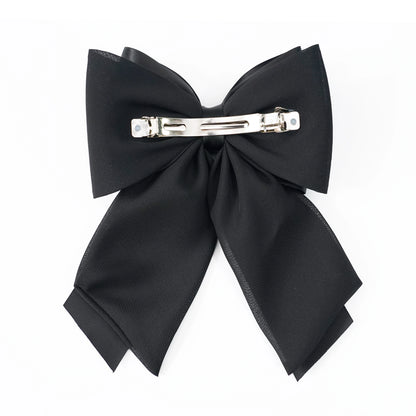 Elegant Bow Clip with Multi layers of Satin Ribbon and Organza (Black)