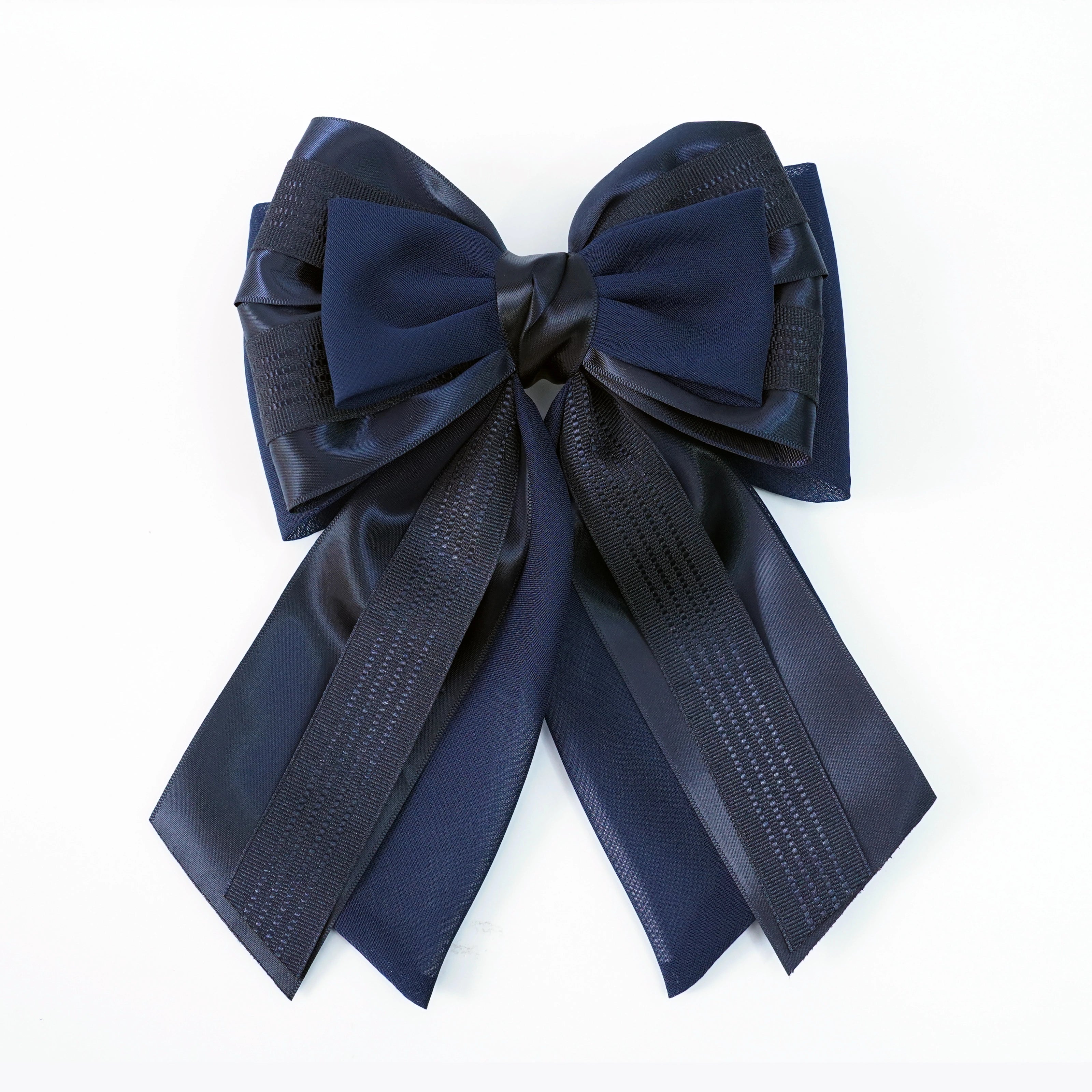 Elegant Bow Clip with Multi layers of Satin Ribbon and Organza (Navy Blue)
