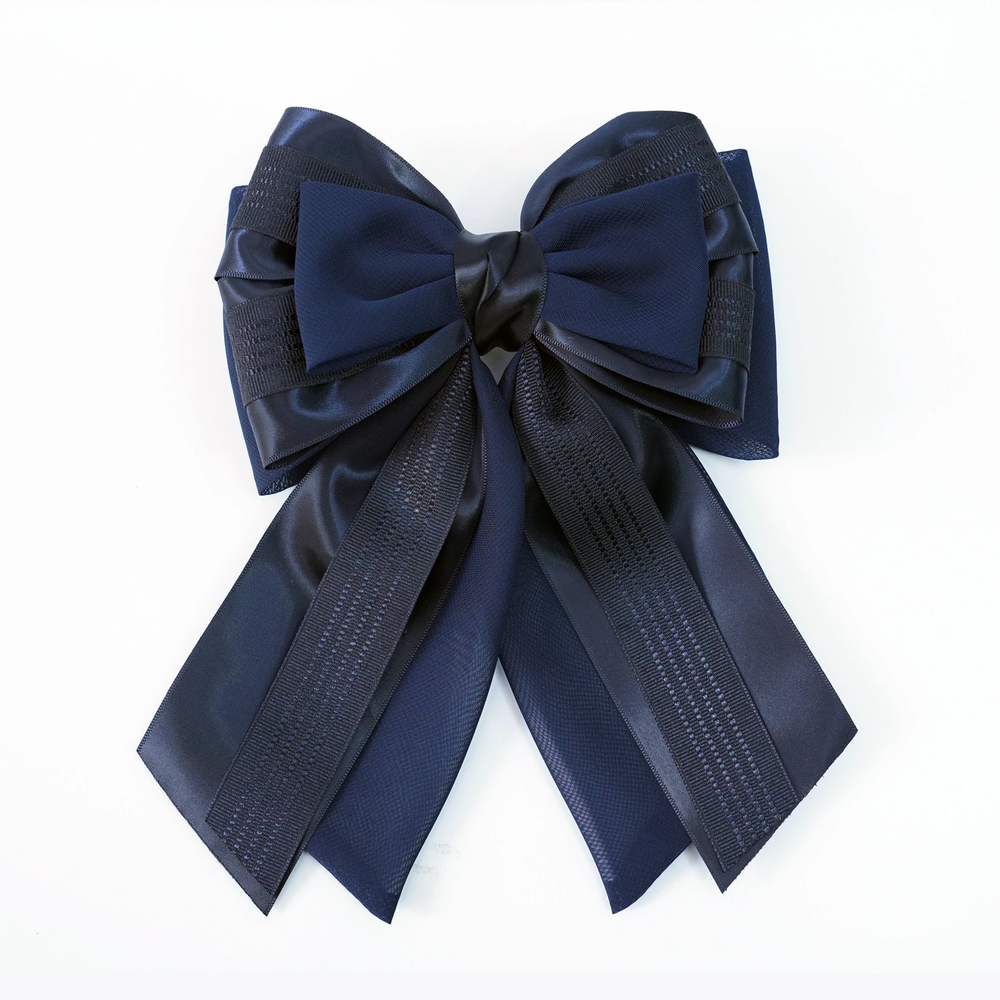 Elegant Bow Clip with Multi layers of Satin Ribbon and Organza (Navy Blue)