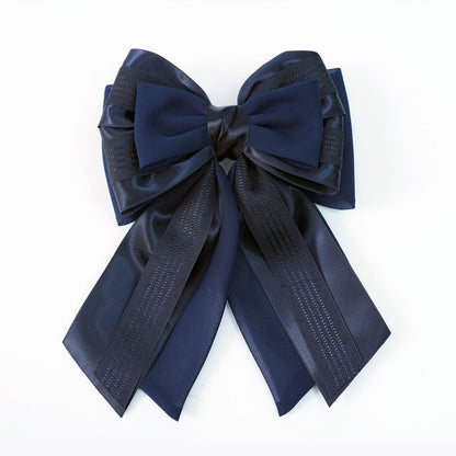 Elegant Bow Clip with Multi layers of Satin Ribbon and Organza (Navy Blue)
