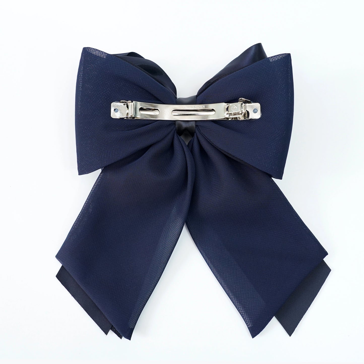Elegant Bow Clip with Multi layers of Satin Ribbon and Organza (Navy Blue)