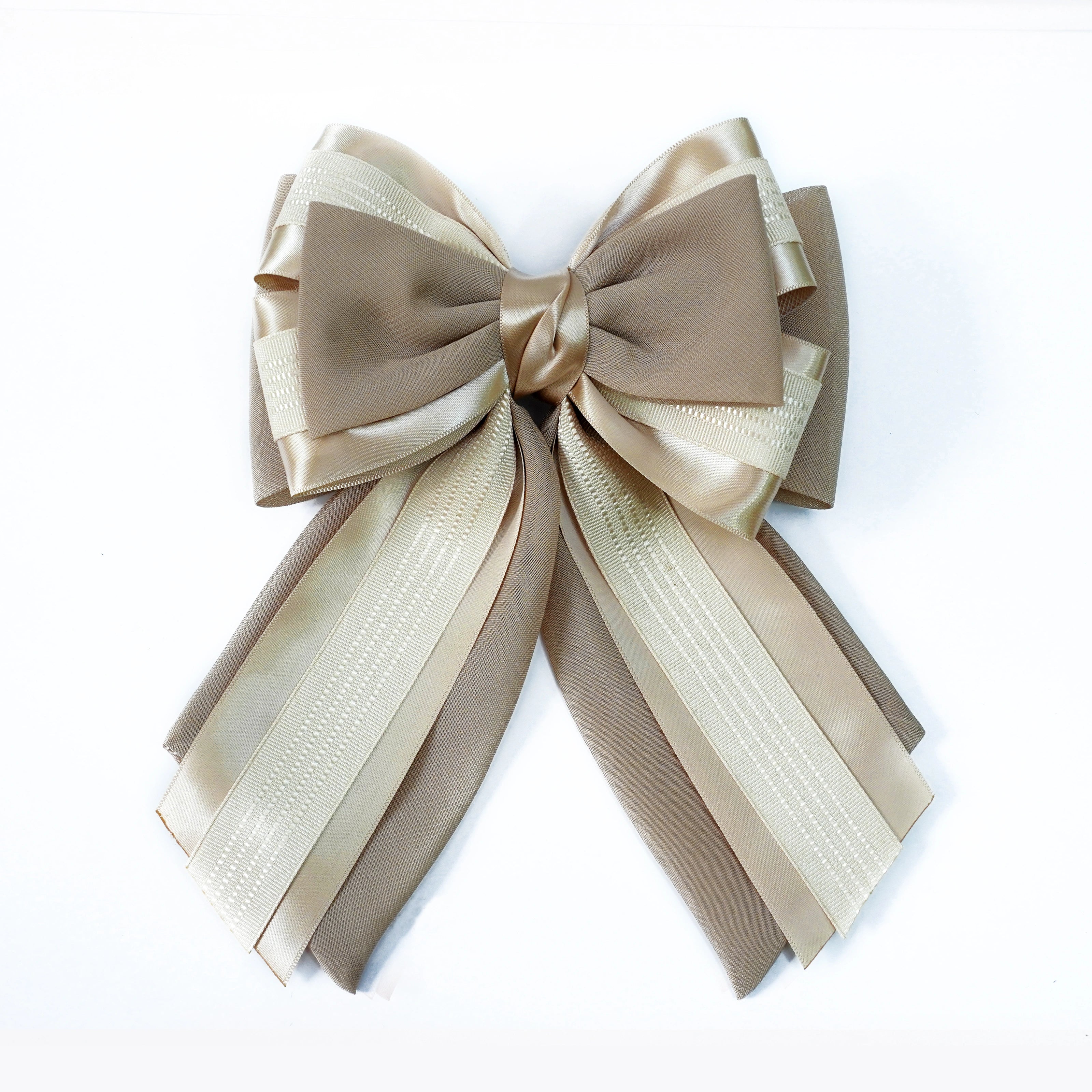 Elegant Bow Clip with Multi layers of Satin Ribbon and Organza (Golden)