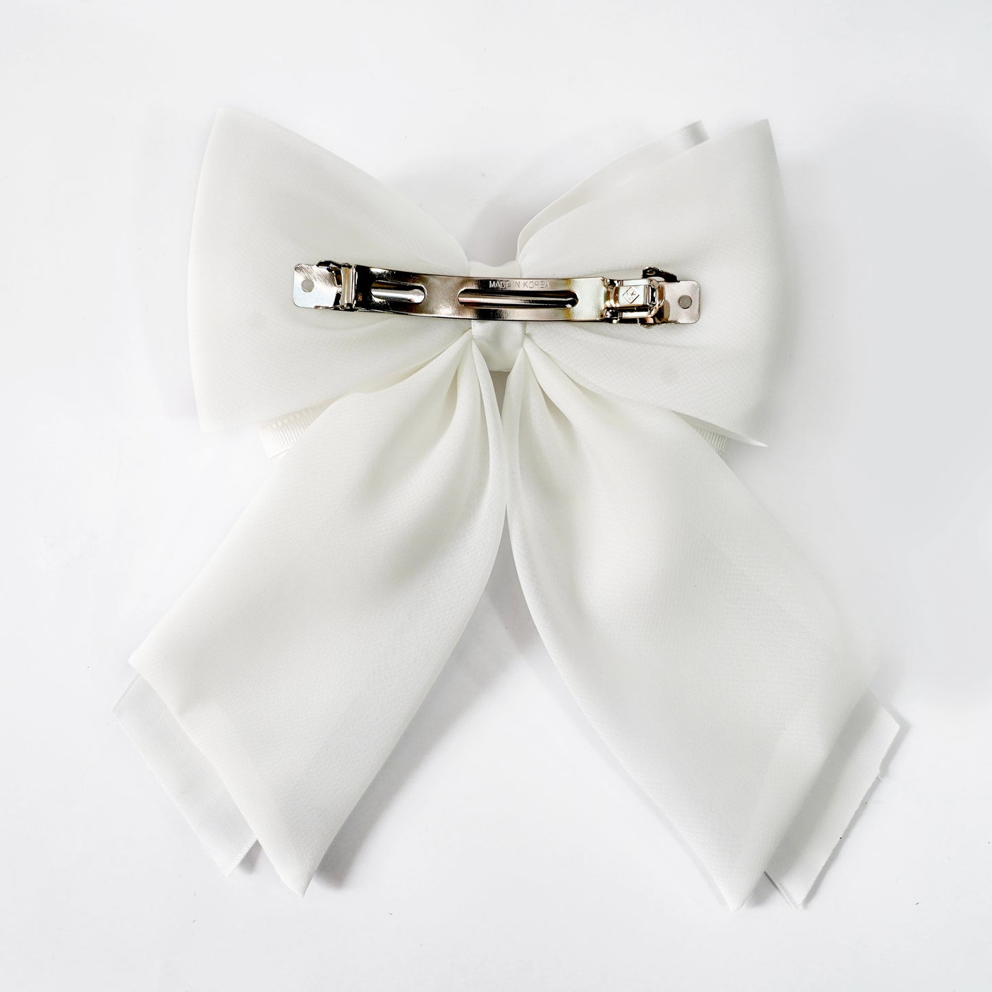 Elegant Bow Clip with Multi layers of Satin Ribbon and Organza (White)