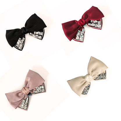 Studded Elegant Satin Bow Clips
