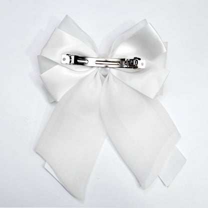 Double Organza and Satin Bow Clips (White)