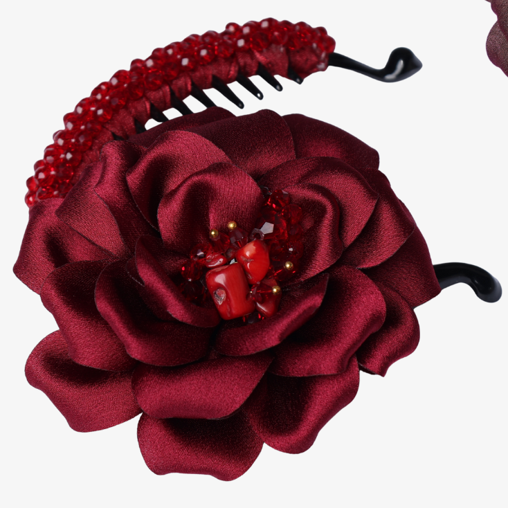 one floral red banana clip