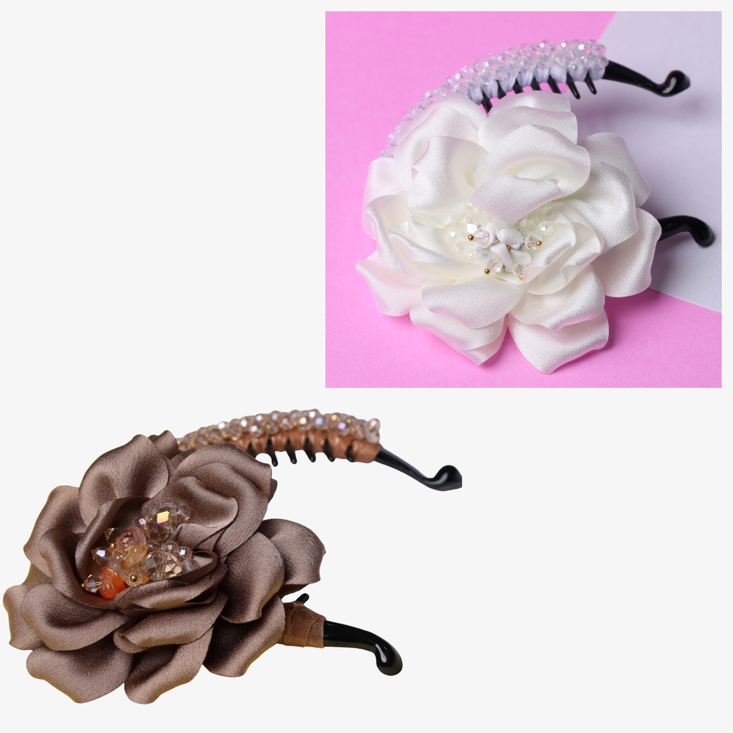 Crystal Banana Clip with Embellished Flower (Pack of 2)