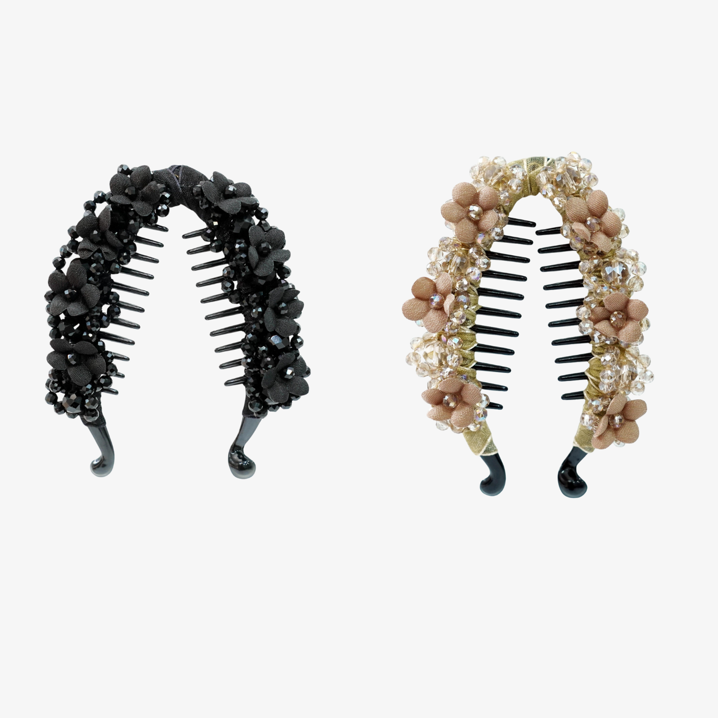 Floral Crystal Studded Banana Clip (Pack Of 2)