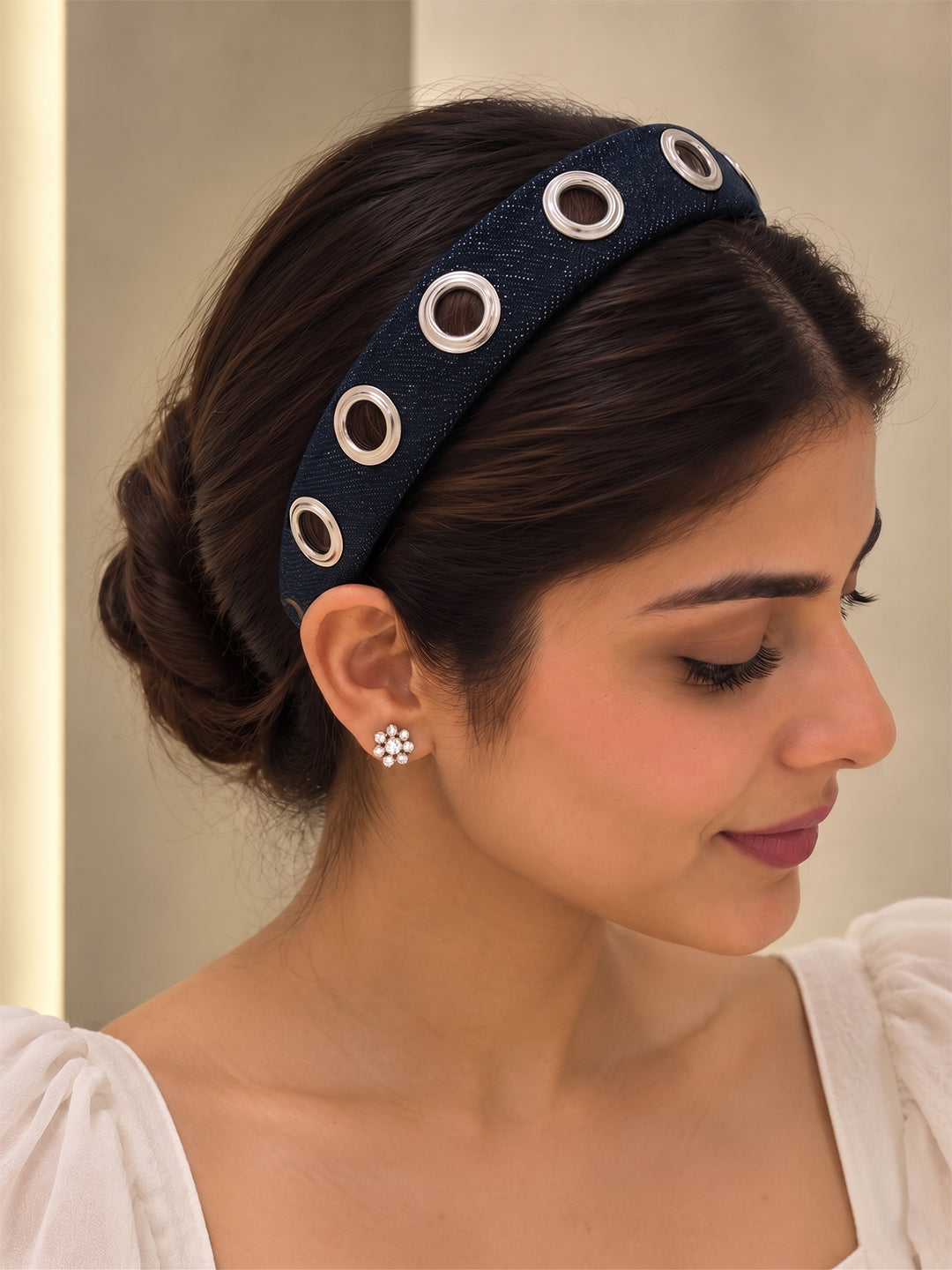 Eyelet Denim Headband (Dark Blue)