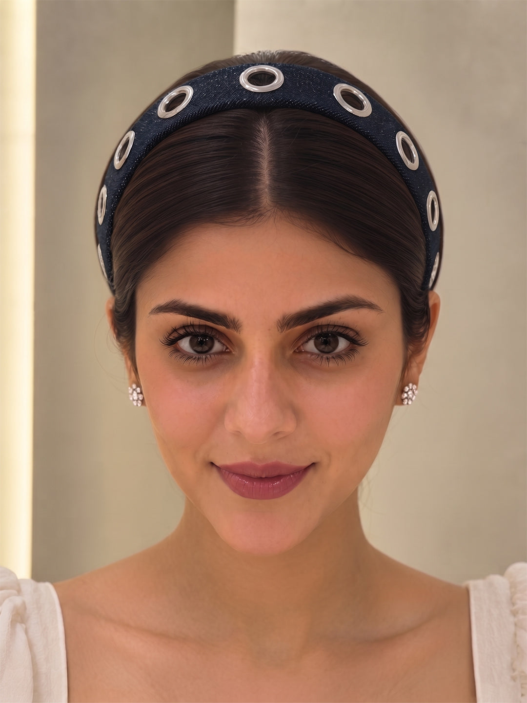 Eyelet Denim Headband (Dark Blue)