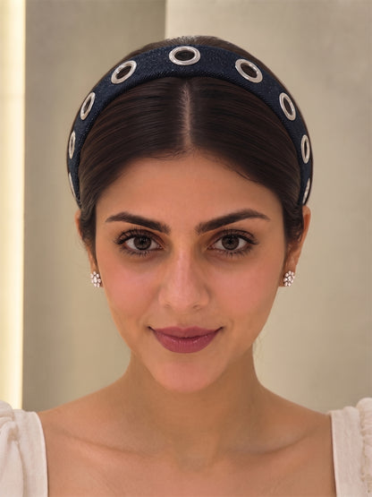 Eyelet Denim Headband (Dark Blue)