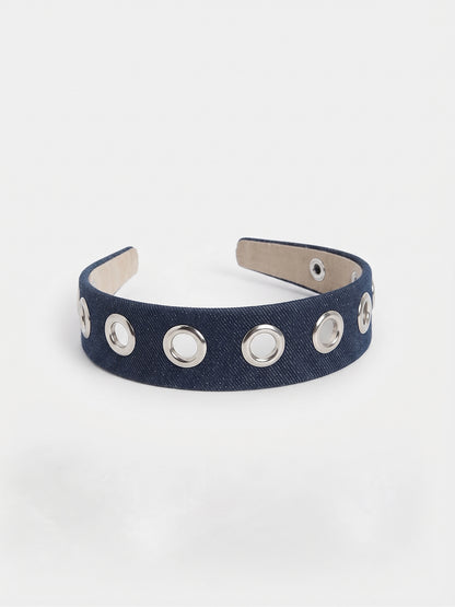 Eyelet Denim Headband (Dark Blue)