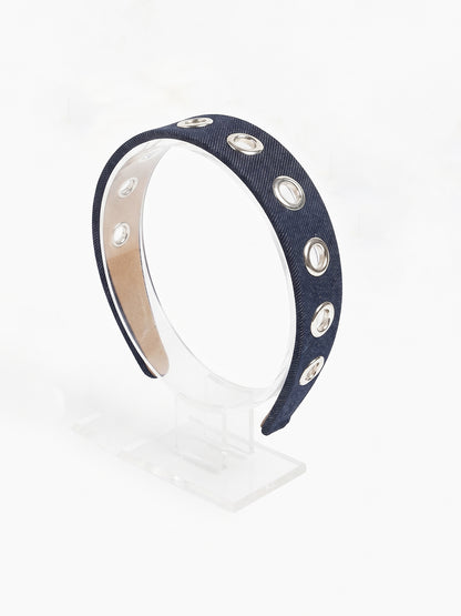Eyelet Denim Headband (Dark Blue)