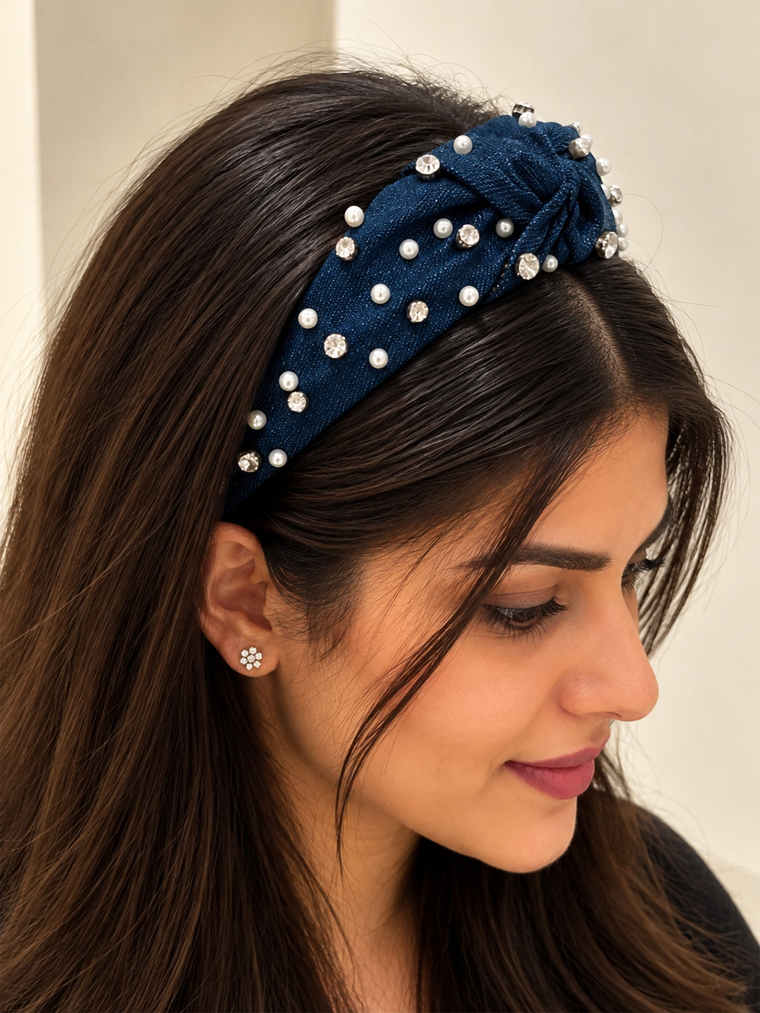 Perle noeud Headband (Dark Blue)
