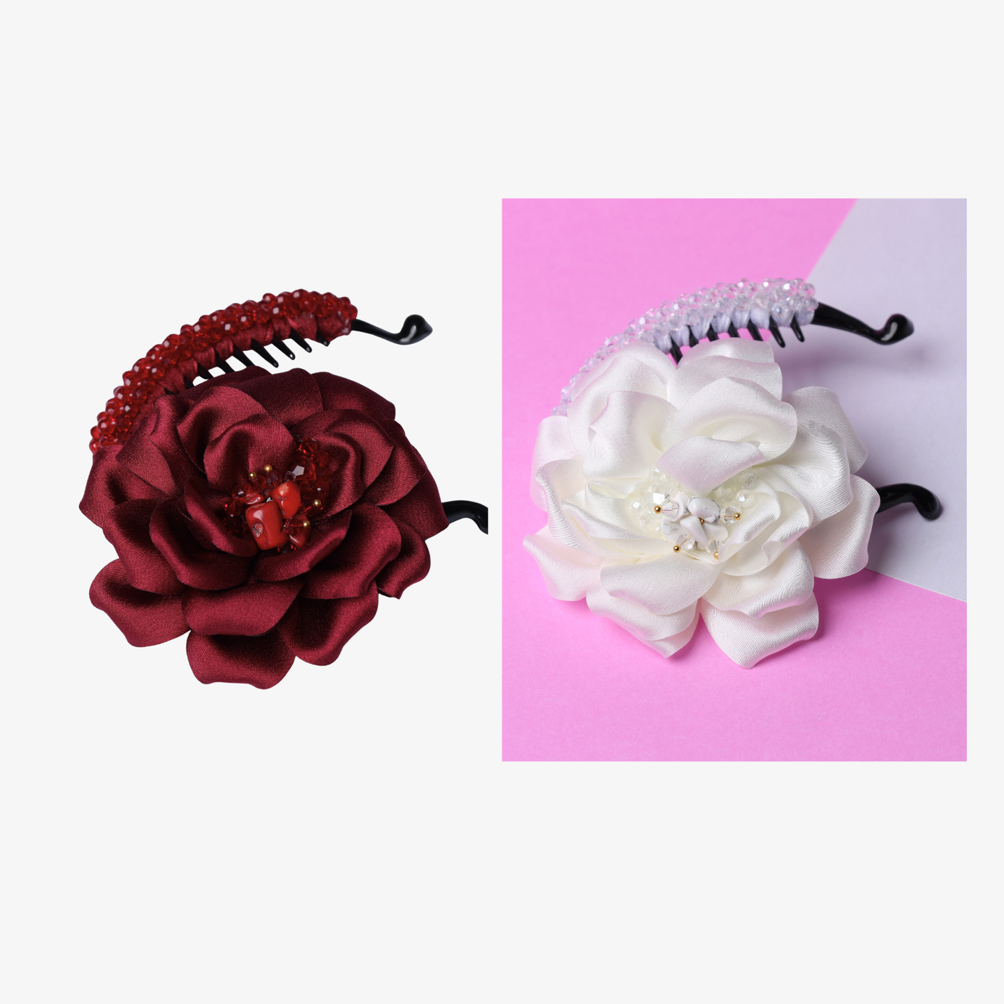 Crystal Banana Clip with Embellished Flower (Pack of 2)