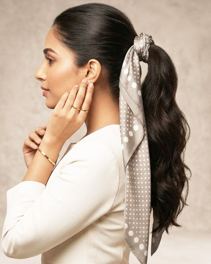 Beige and White Polka-Dot Scarf