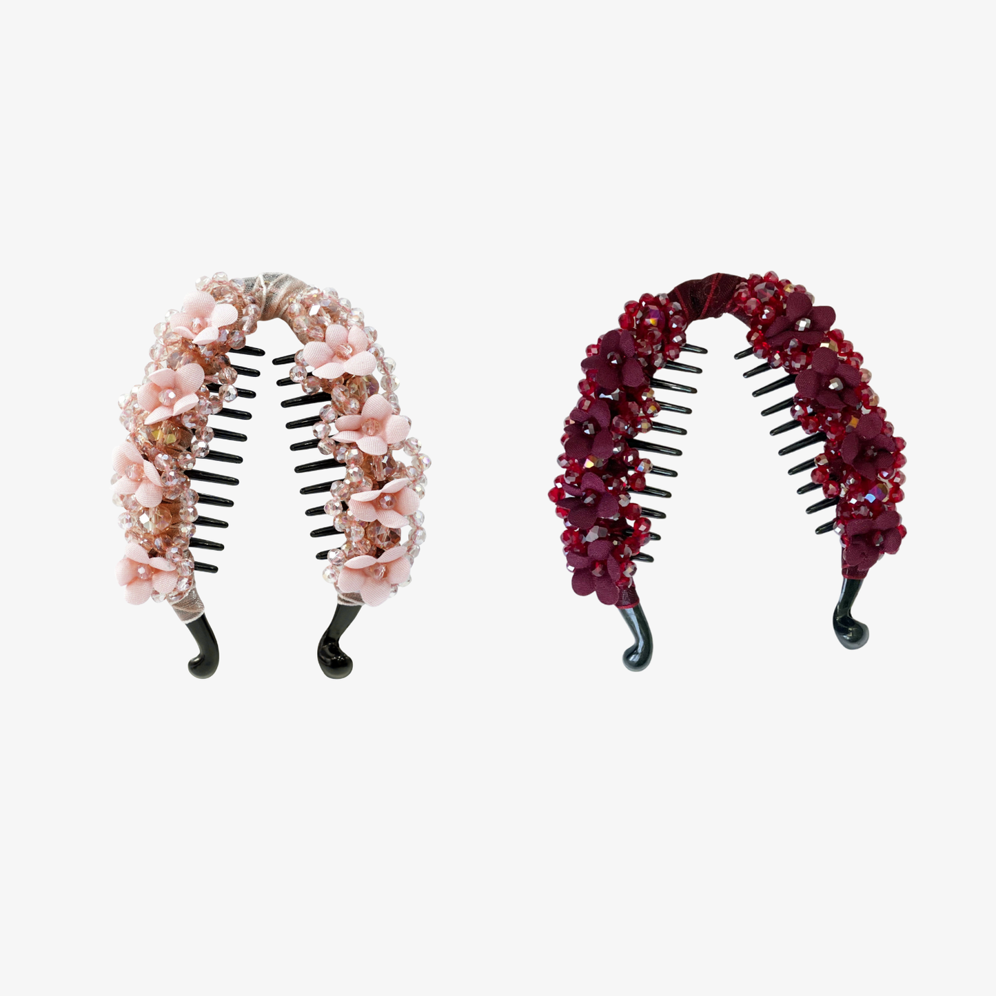 Floral Crystal Studded Banana Clip (Pack Of 2)