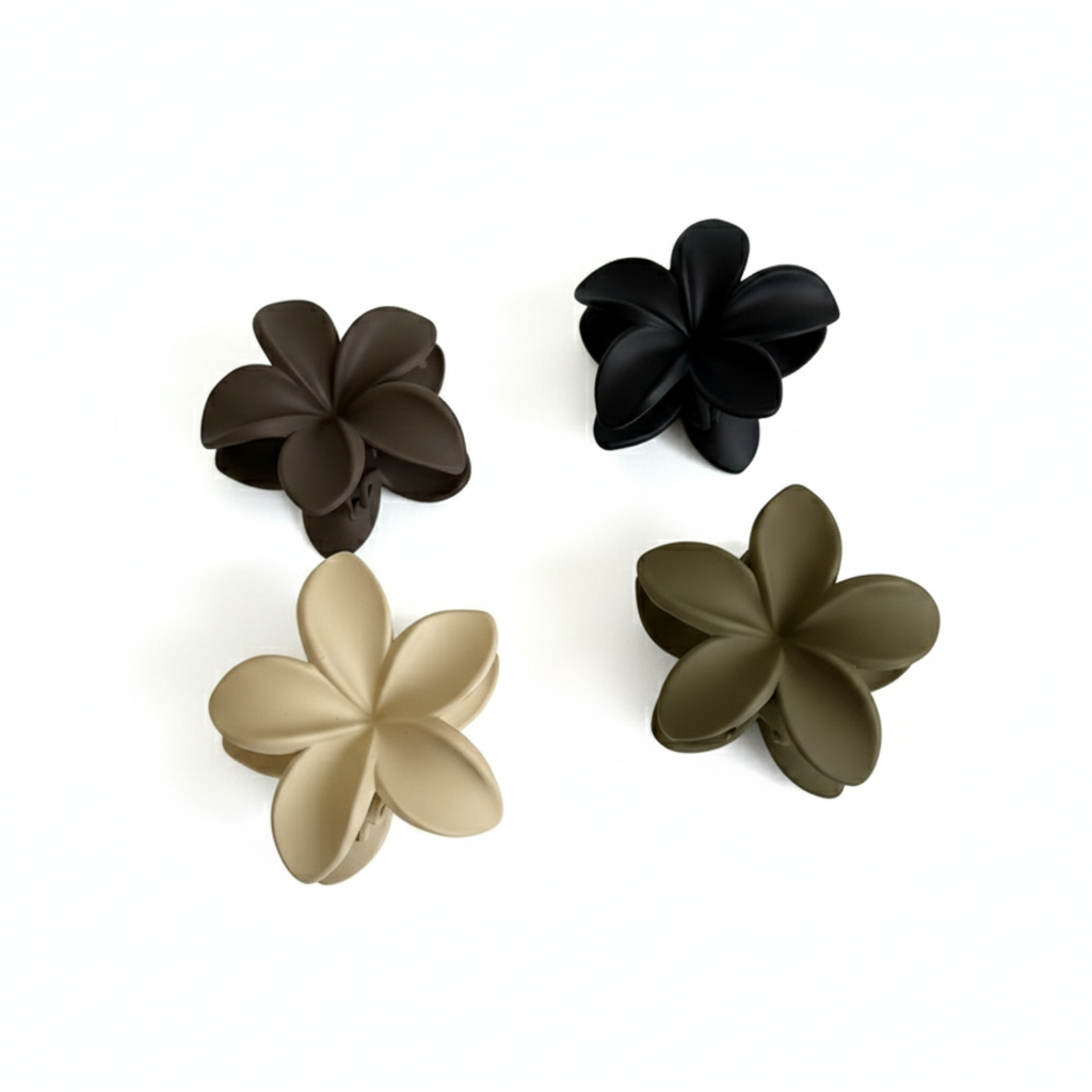 Matte Finish Floral Hair Clutches (Pack Of 4)