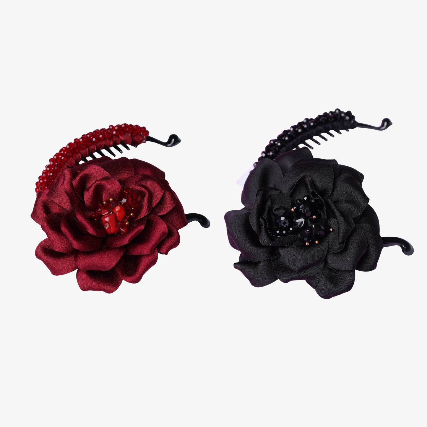 Crystal Banana Clip with Embellished Flower (Pack of 2)