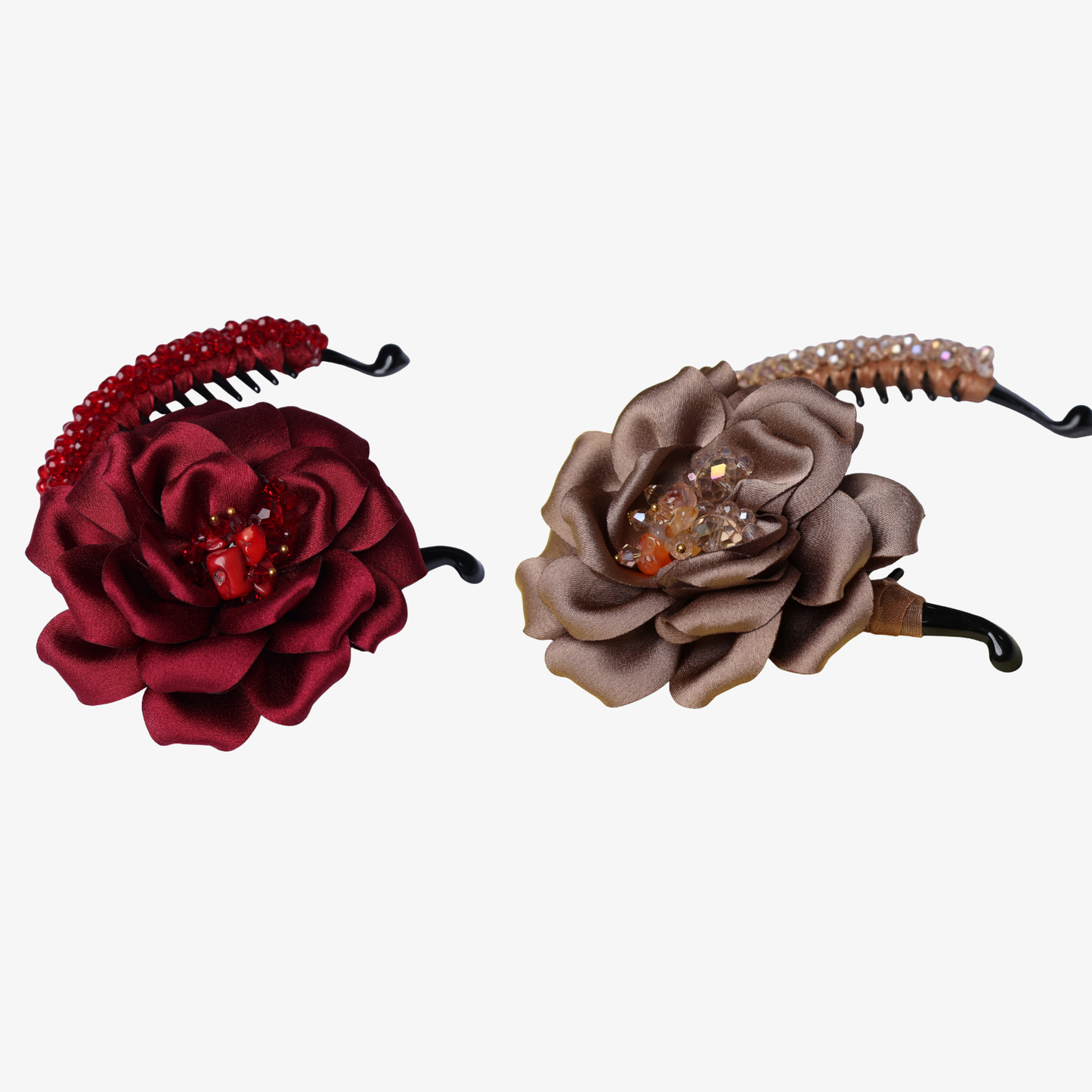 Crystal Banana Clip with Embellished Flower (Pack of 2)