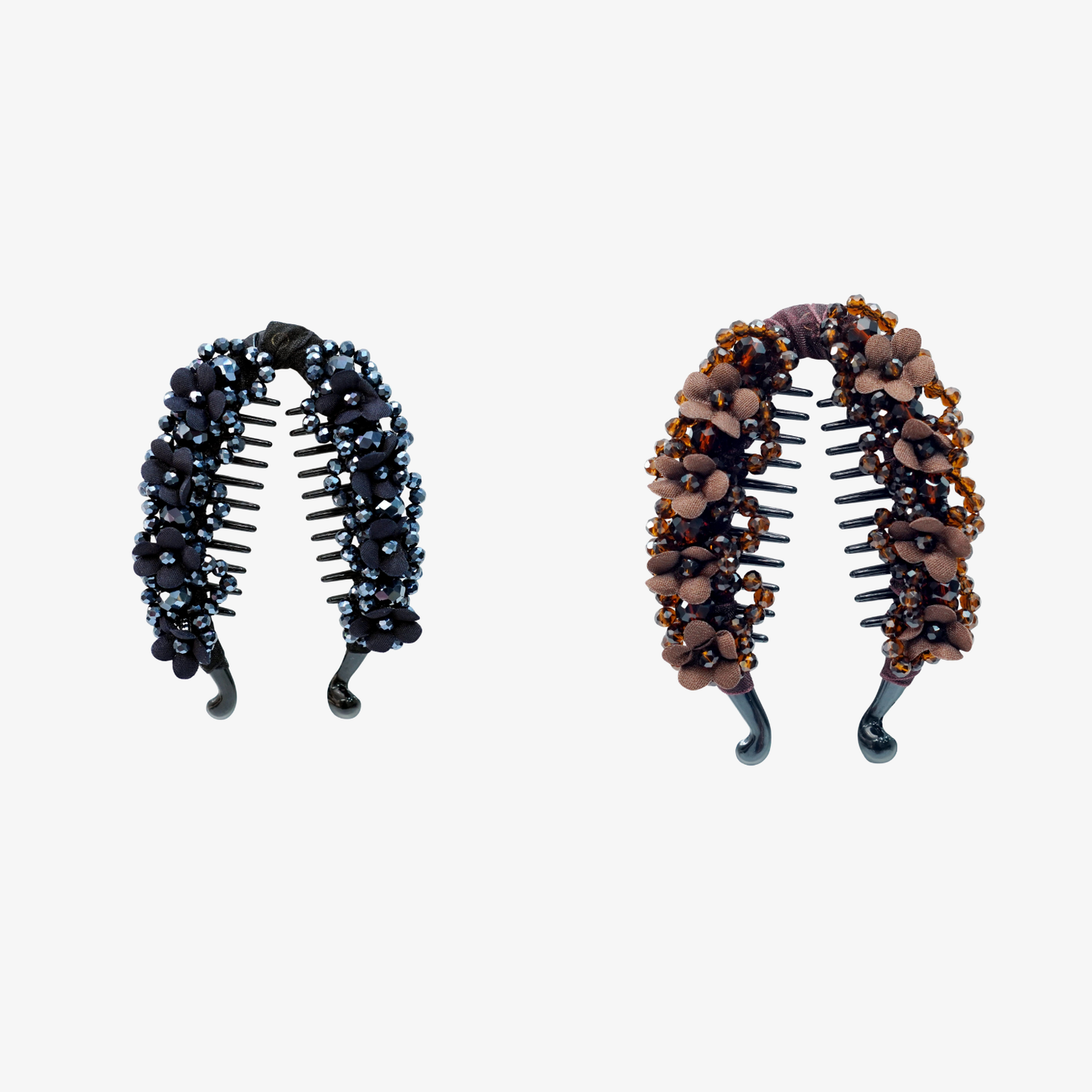 Floral Crystal Studded Banana Clip (Pack Of 2)