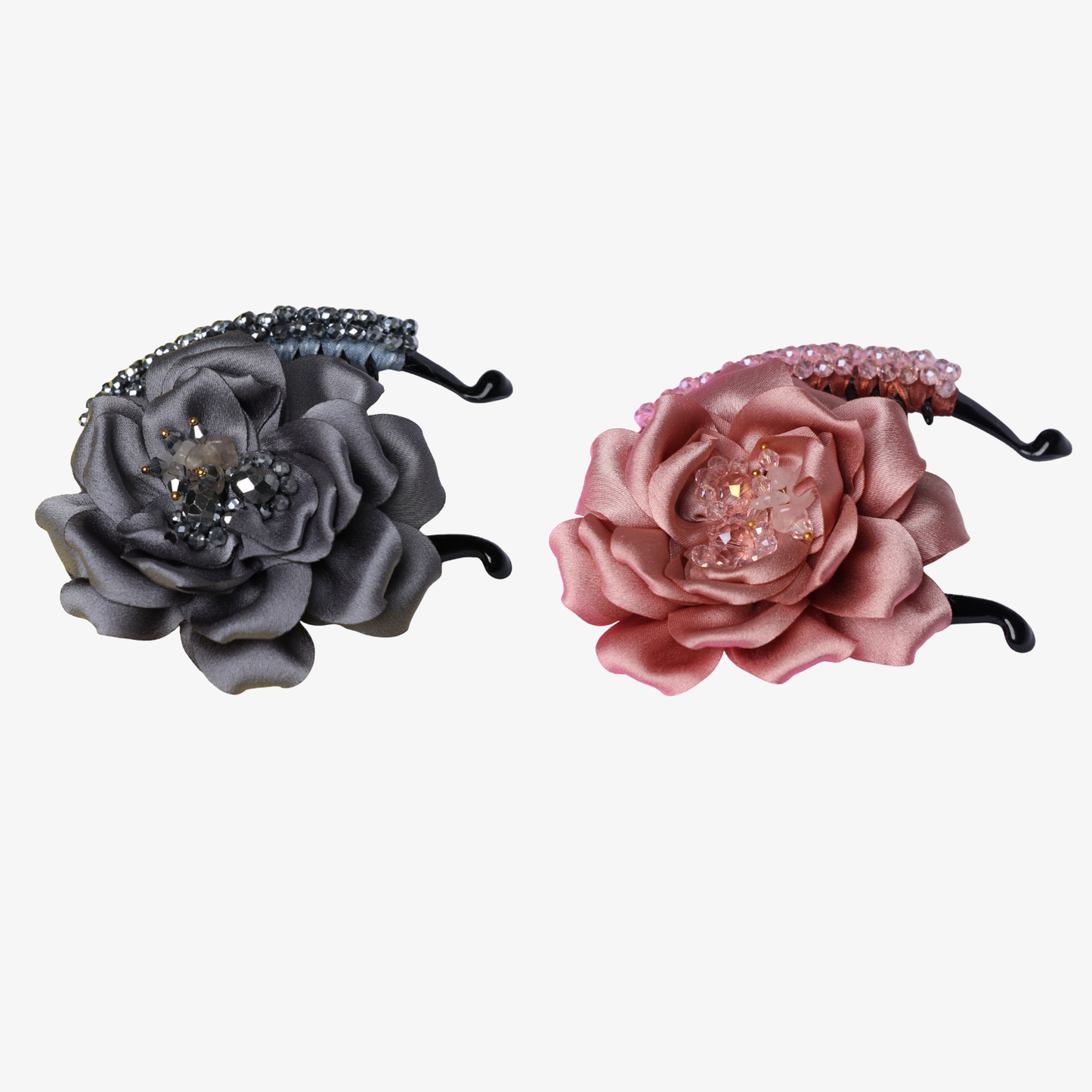 Crystal Banana Clip with Embellished Flower (Pack of 2)