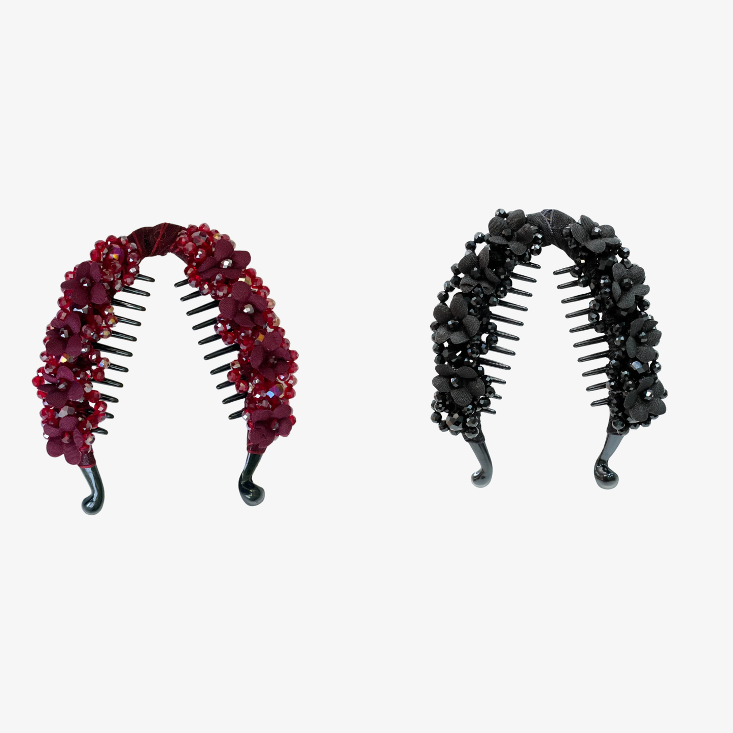 Floral Crystal Studded Banana Clip (Pack Of 2)