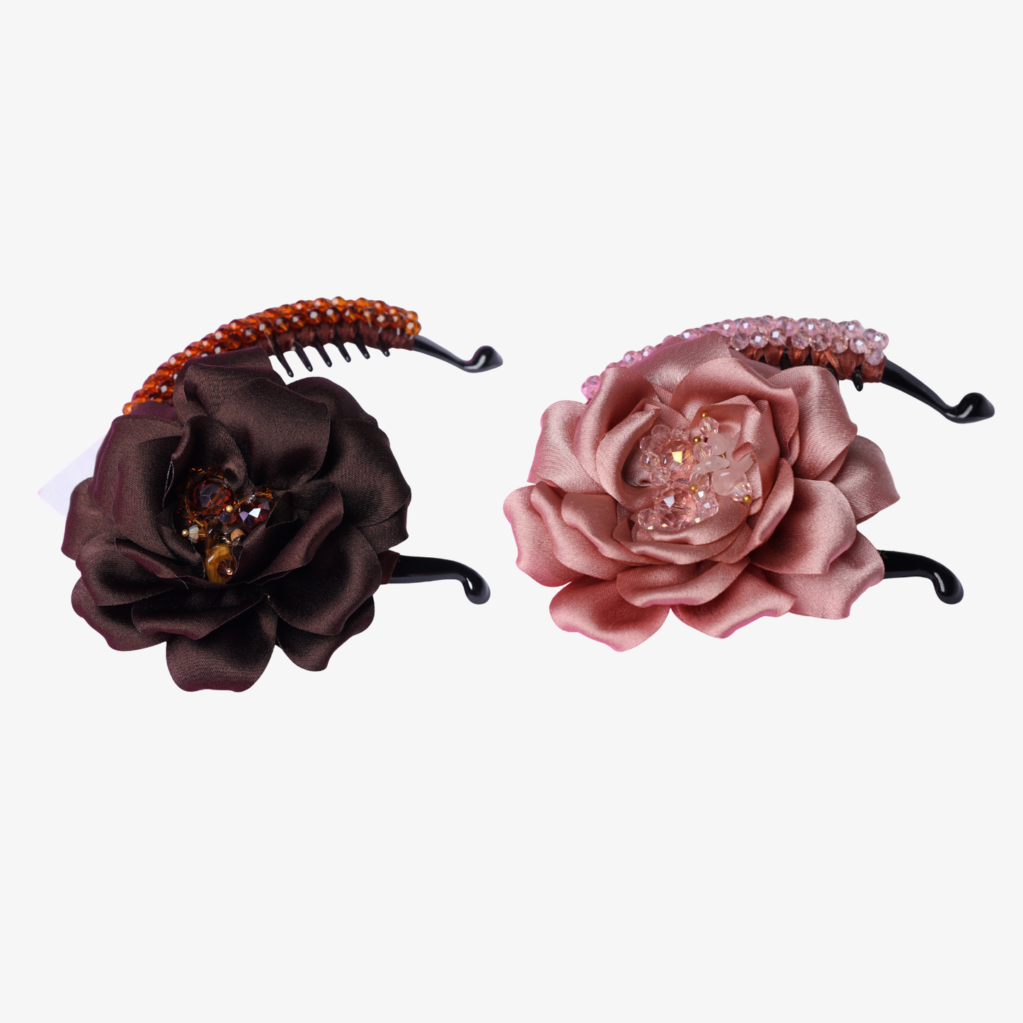 Crystal Banana Clip with Embellished Flower (Pack of 2)