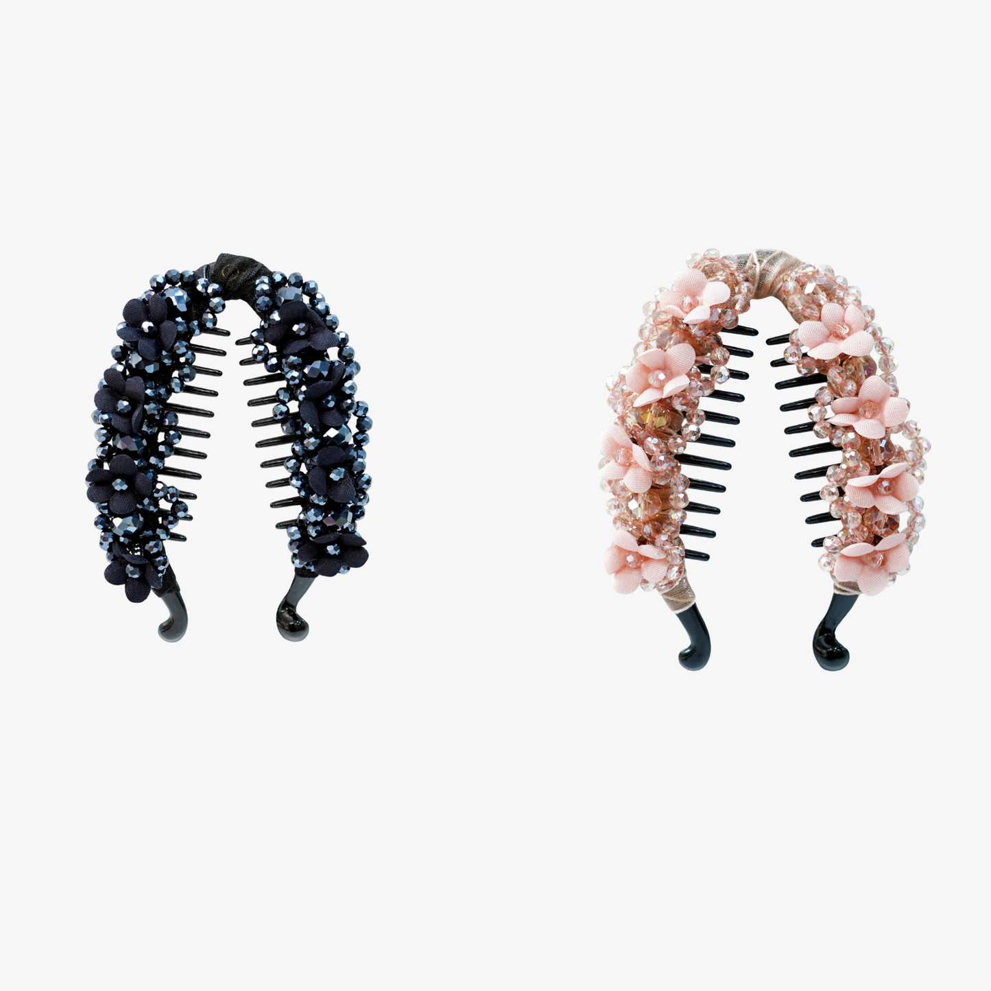 Floral Crystal Studded Banana Clip (Pack Of 2)
