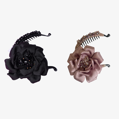 Crystal Banana Clip with Embellished Flower (Pack of 2)