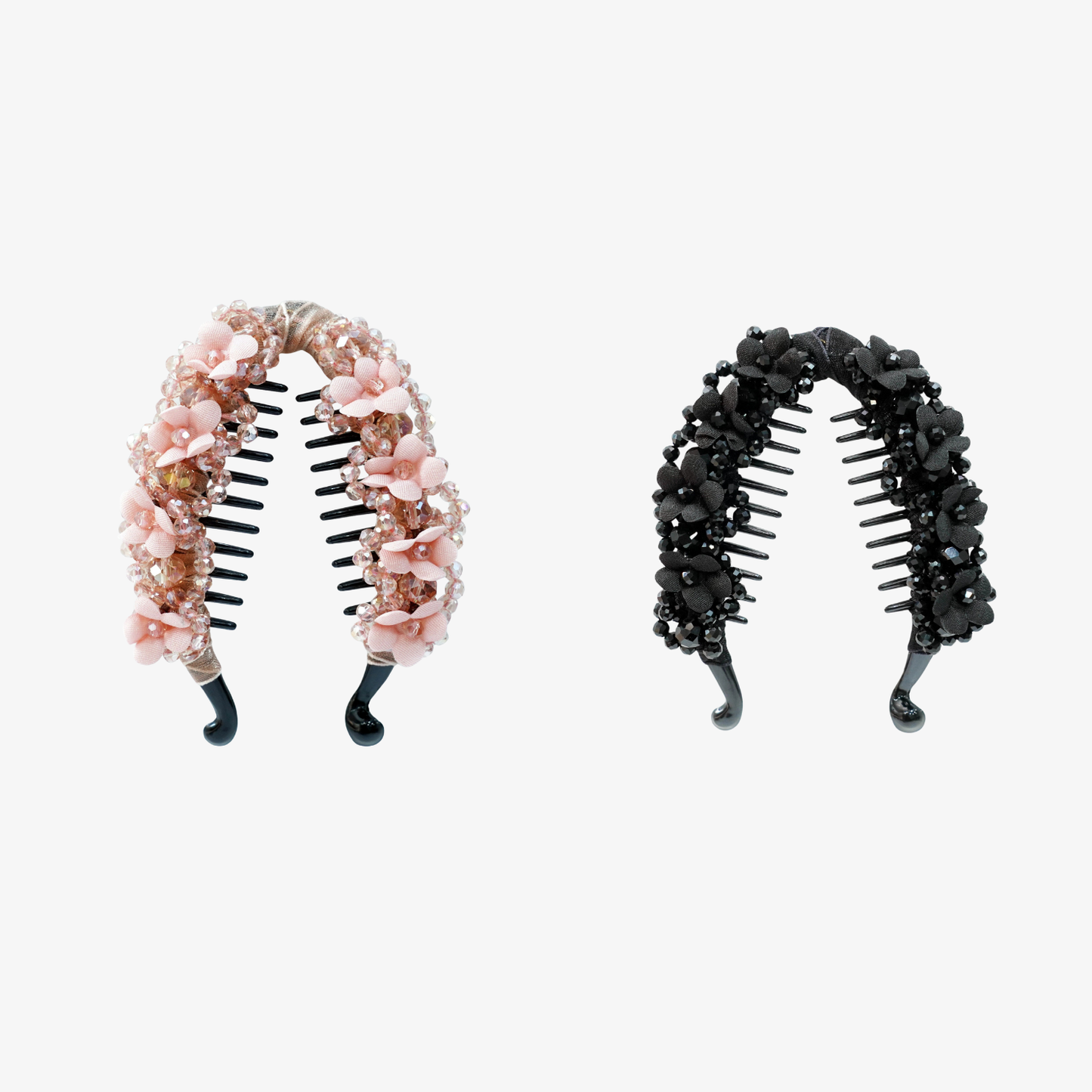 Floral Crystal Studded Banana Clip (Pack Of 2)