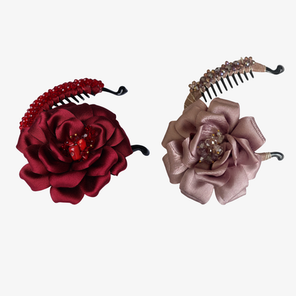 Crystal Banana Clip with Embellished Flower (Pack of 2)