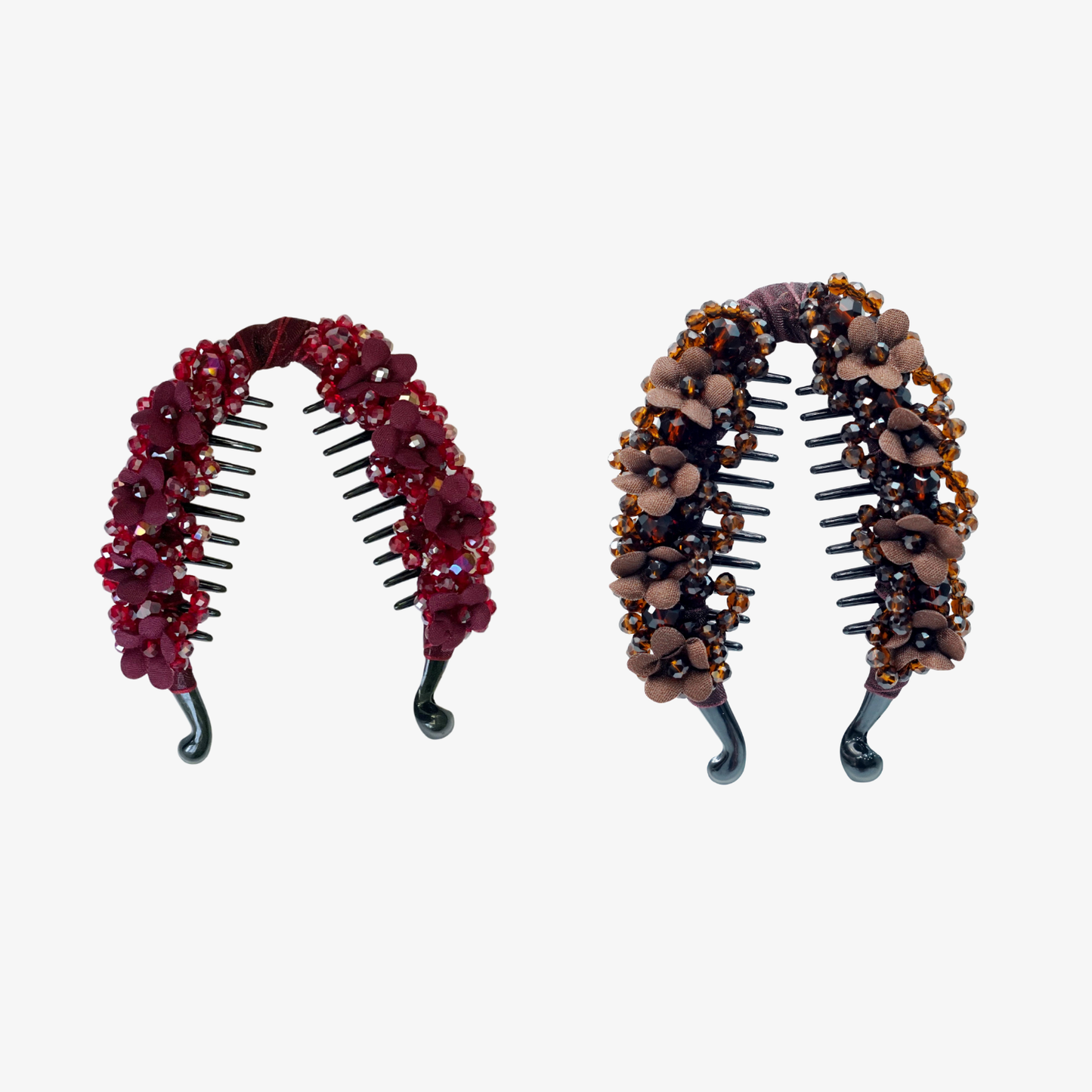 Floral Crystal Studded Banana Clip (Pack Of 2)