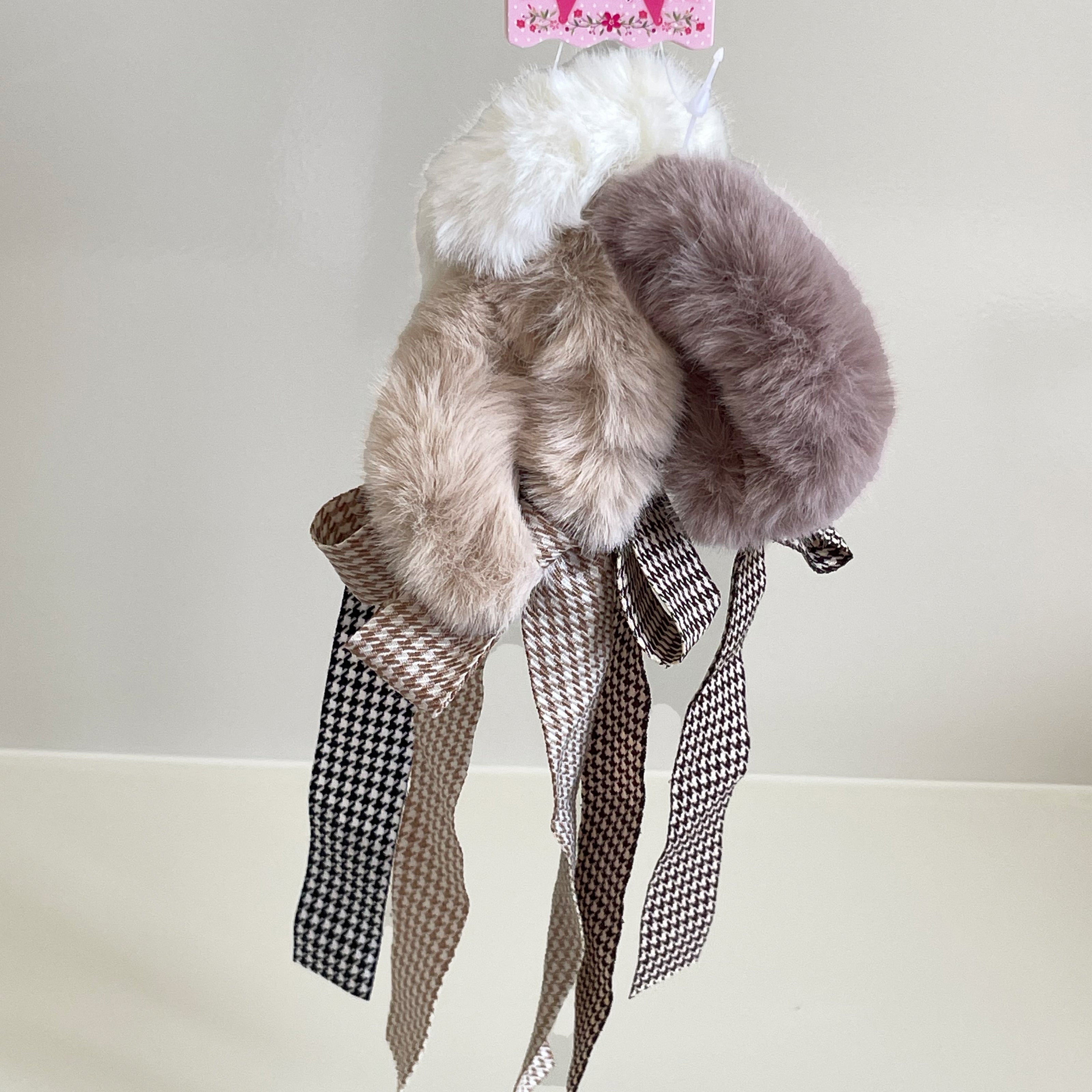 Furry Scrunchies with trendy ribbons - Assorted Pack of 3 pcs