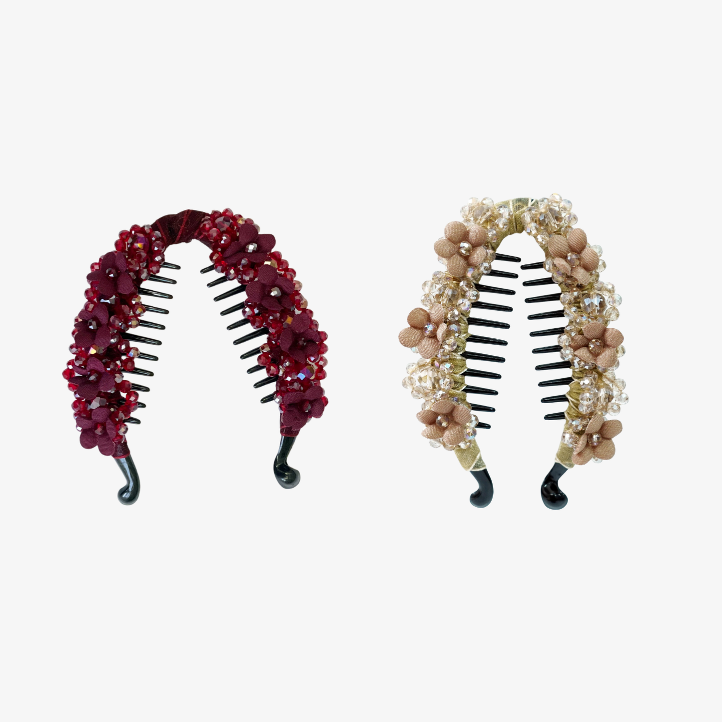 Floral Crystal Studded Banana Clip (Pack Of 2)