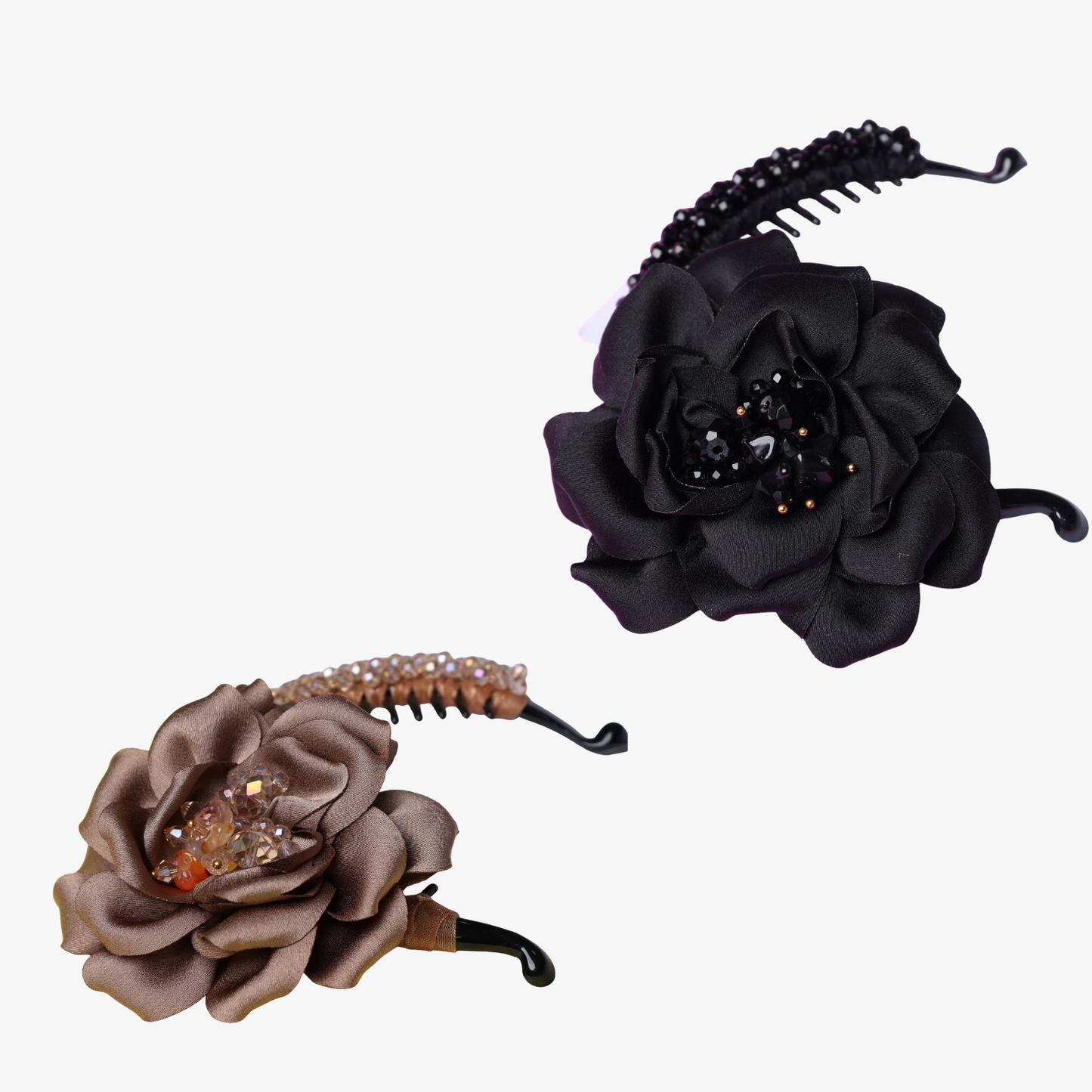 Crystal Banana Clip with Embellished Flower (Pack of 2)