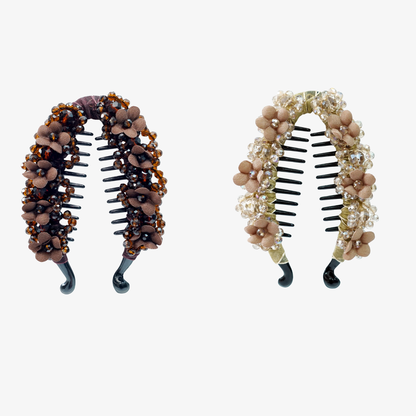 Floral Crystal Studded Banana Clip (Pack Of 2)