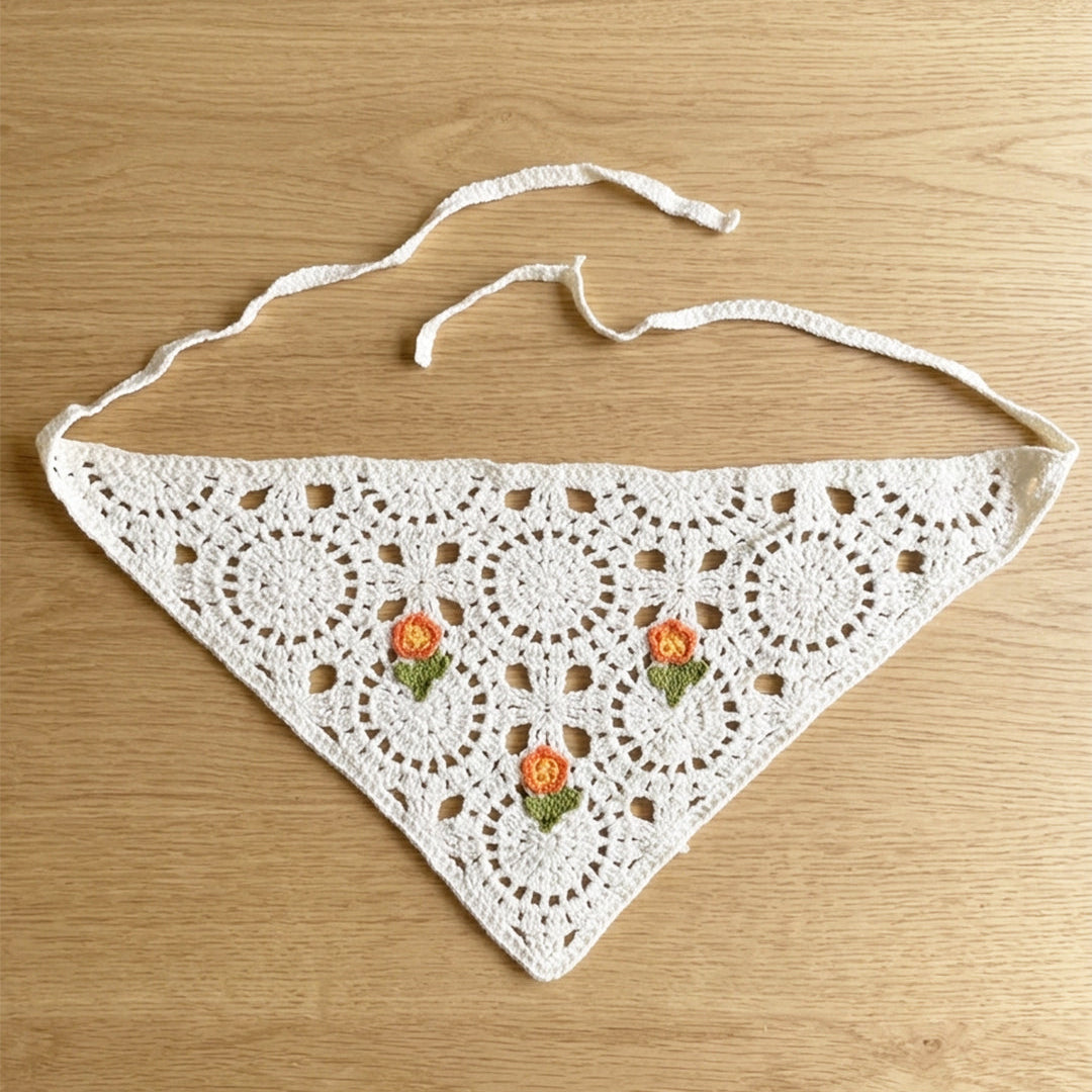 Crochet Bandanas ( Orange Flower)