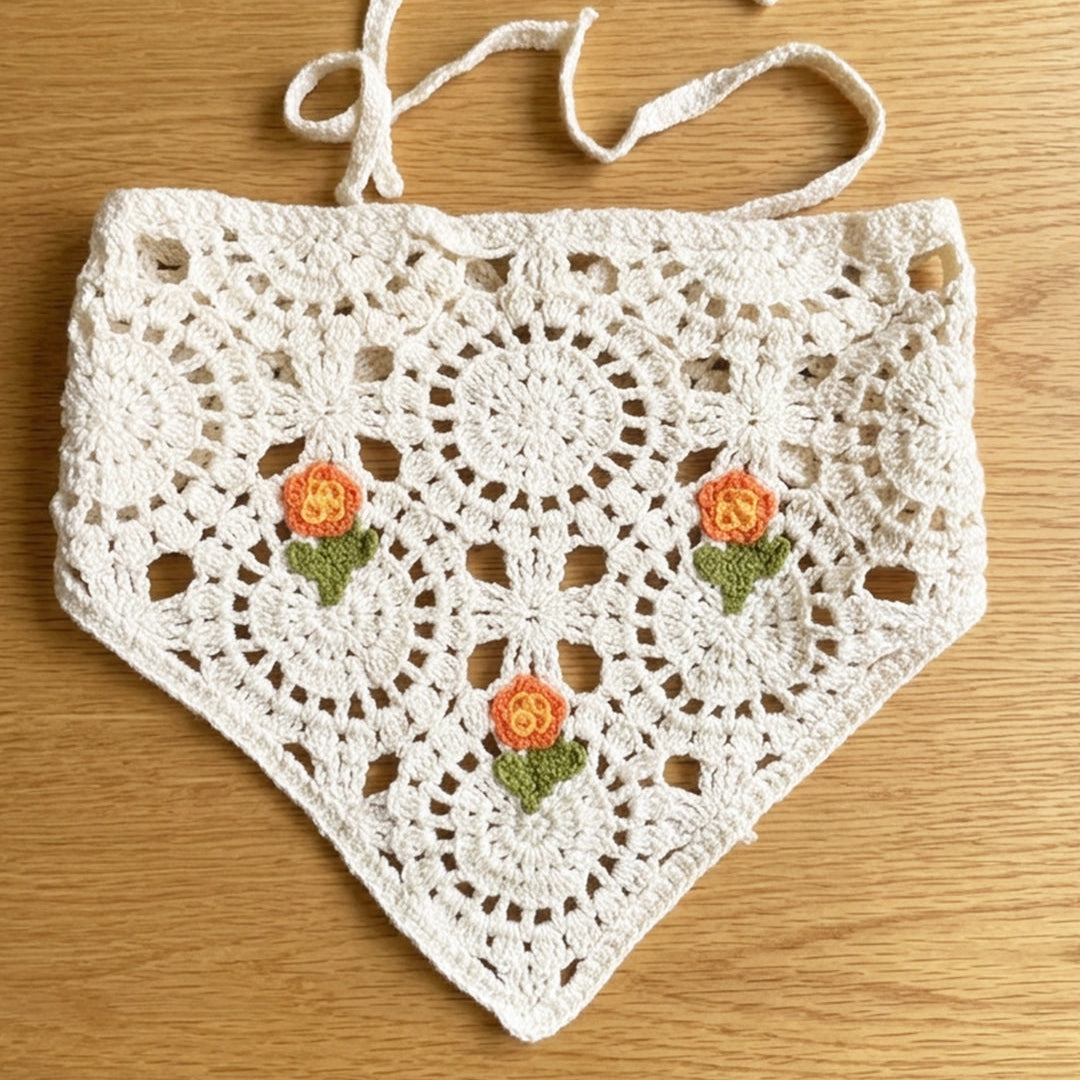 Crochet Bandanas ( Orange Flower)