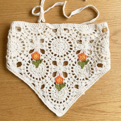 Crochet Bandanas ( Orange Flower)