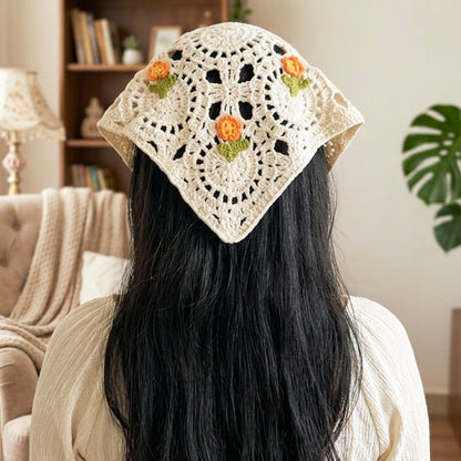 Crochet Bandanas ( Orange Flower)