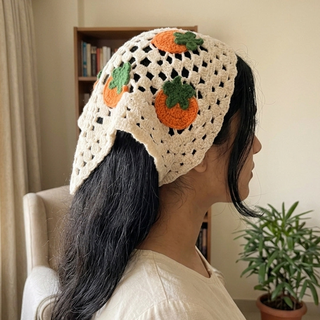 Crochet Bandanas ( Orange Flower)