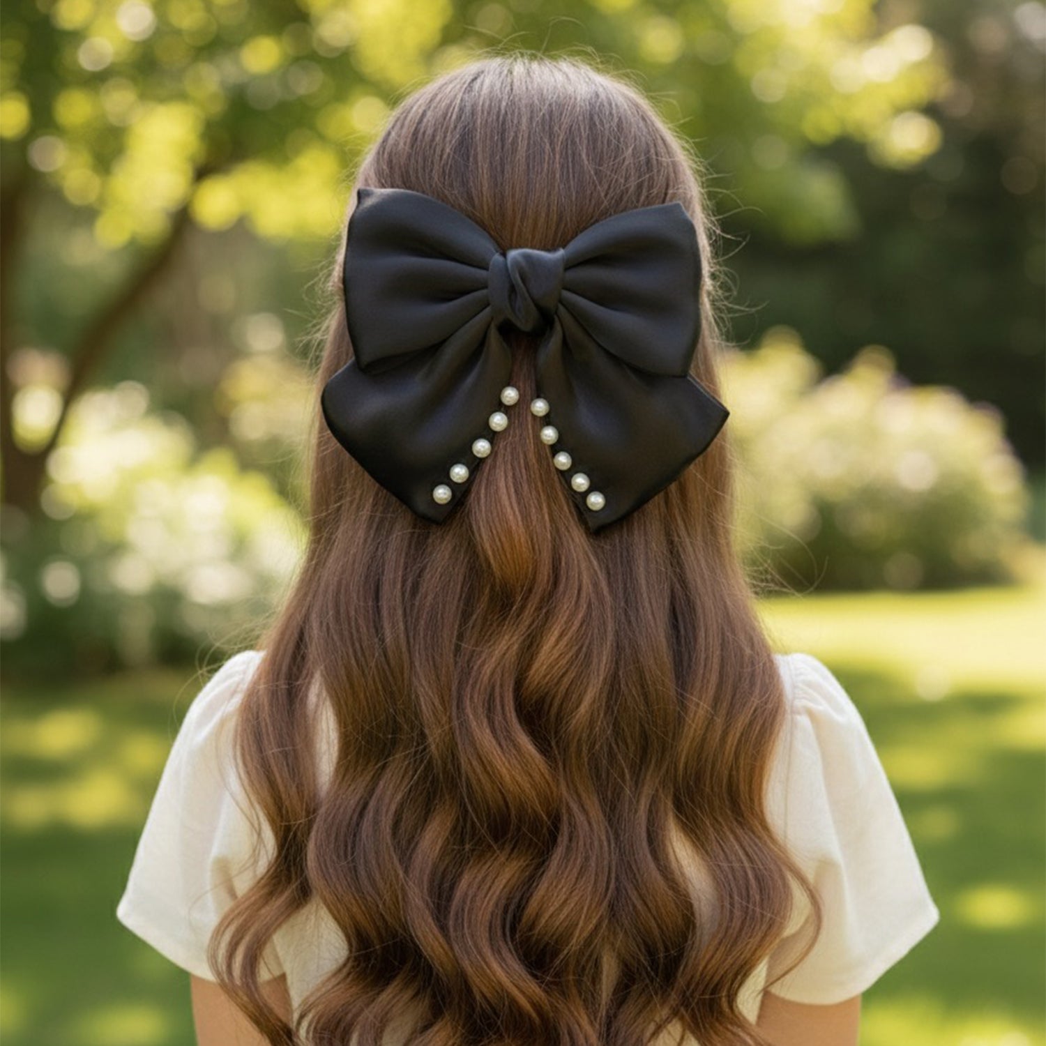 Stunning Pearly Bow Clips (Black)