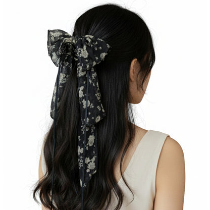 Elegant Ribbon Claw Clip (Black Print)