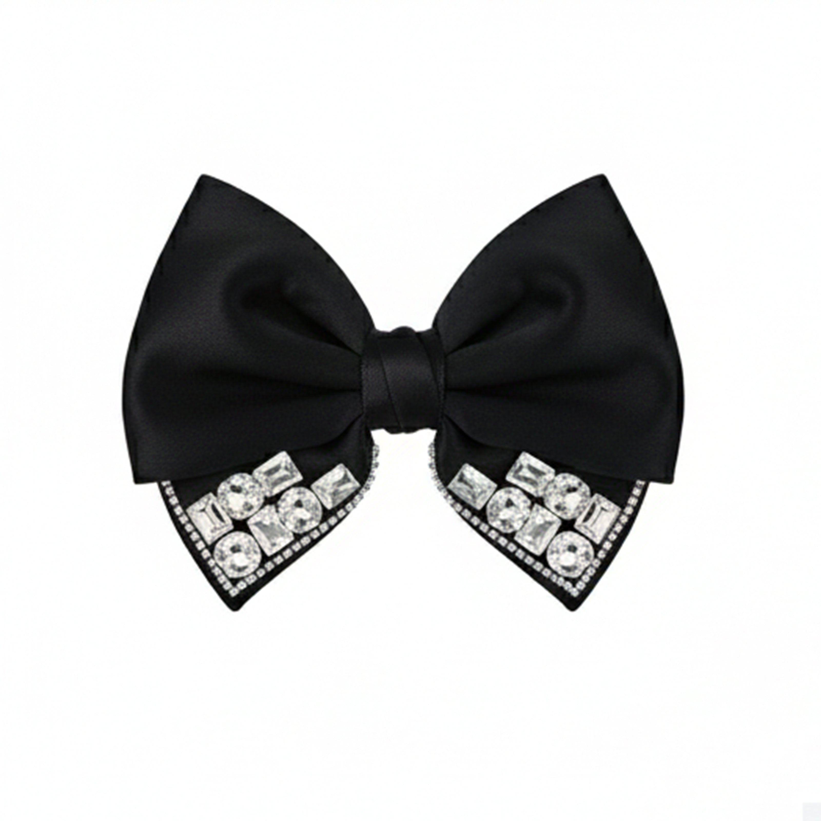 Studded Elegant Satin Bow Clip (Black)