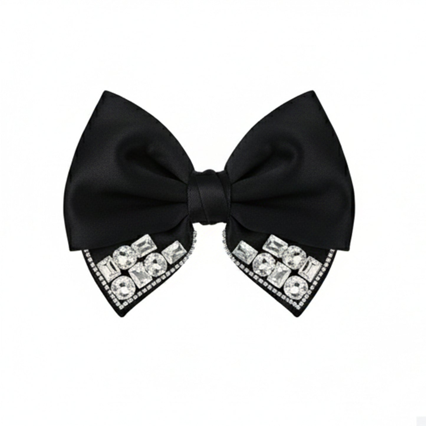 Studded Elegant Satin Bow Clip (Black)