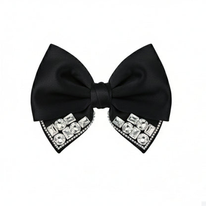 Studded Elegant Satin Bow Clip (Black)