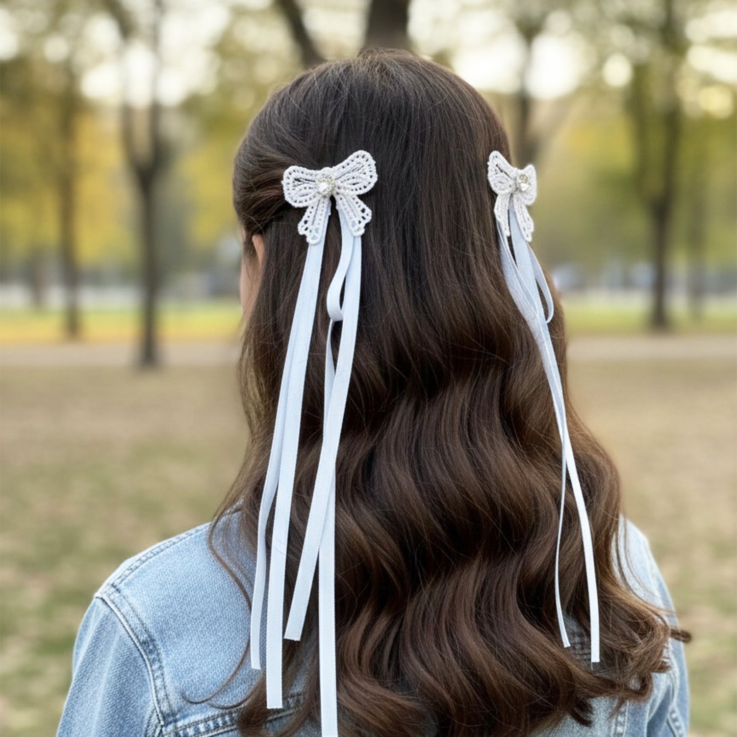 Dazzling Ribbon Side Clips with stud (Blue)