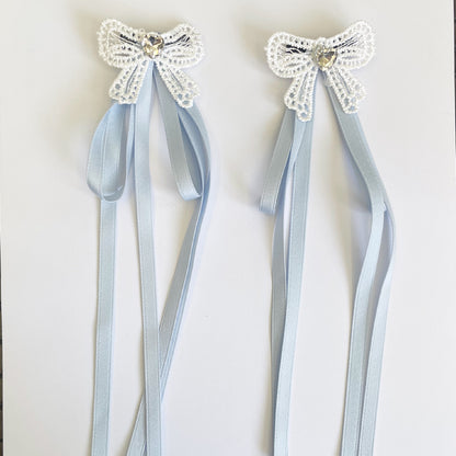 Dazzling Ribbon Side Clips with stud (Blue)