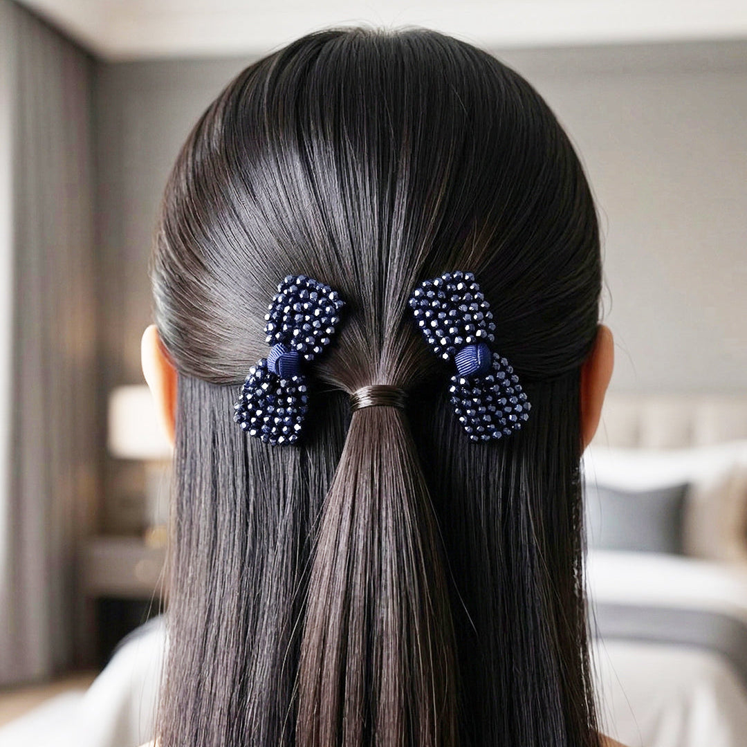 Elegant Crystal Studded Bow Hair Pins